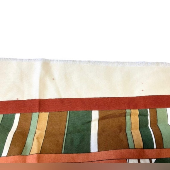 Vintage Fidan Scarf Cream Brown Rust And Green 46" x 46" Made in Turkey - Picture 6 of 8